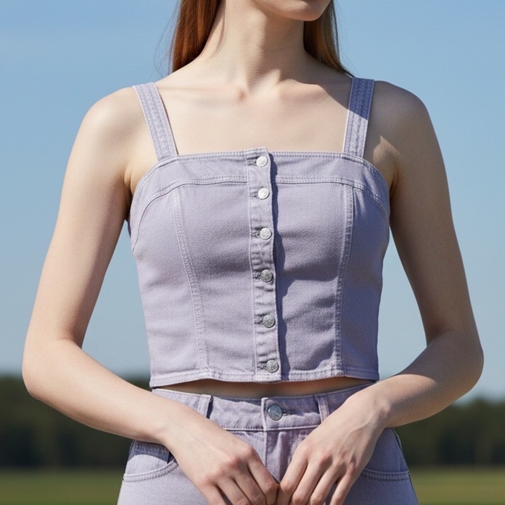 Levi's Denim Corset Top Women XL Lavender Purple Button Front Slim Fit Festival